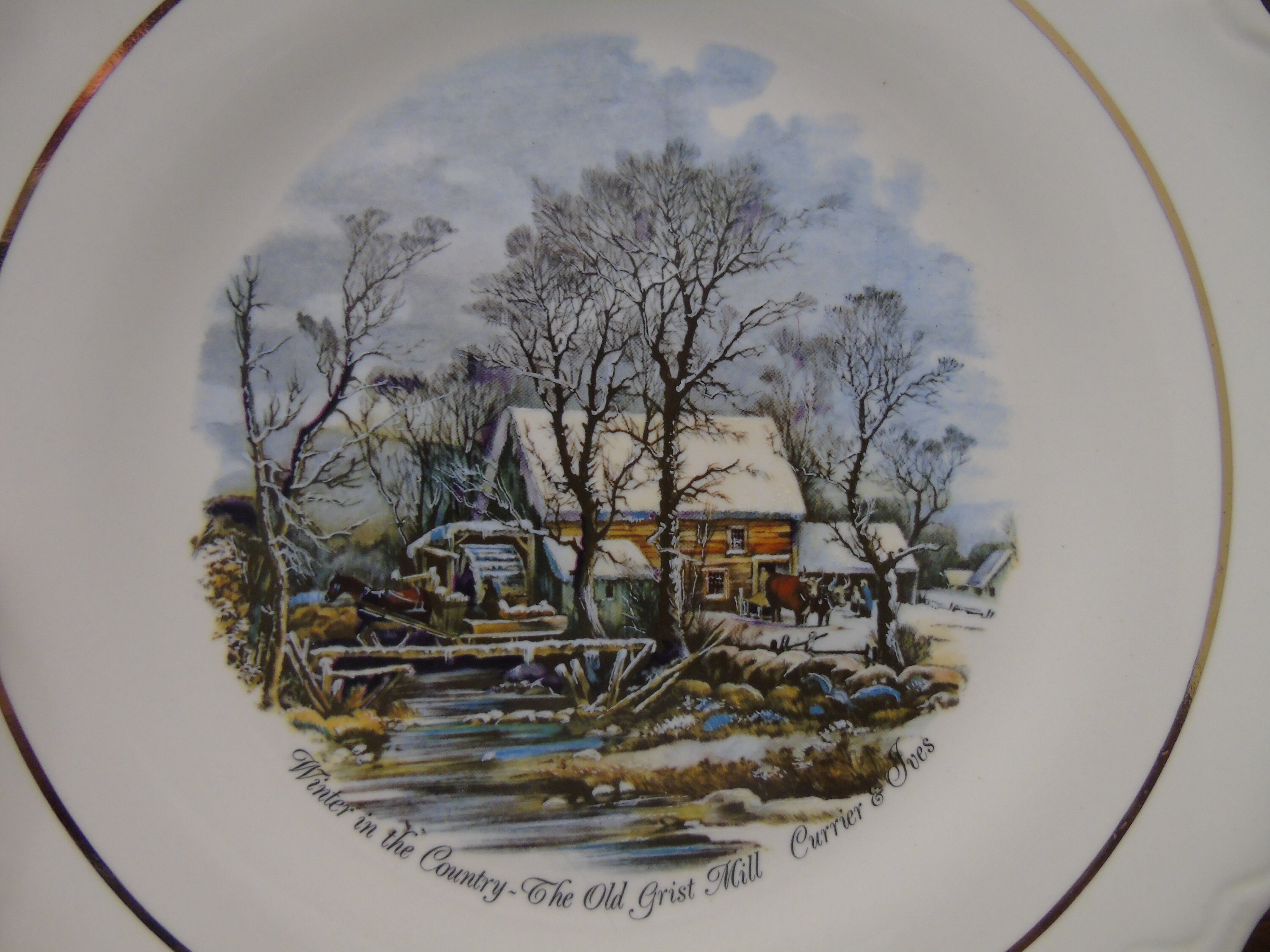Currier & Ives Winter in The Country Old Grist Mill 3 Inch Corning Glass Ornament by Christmas Greetings Collection