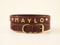 Personalized Leather Dog Collar with Gold Metal Letters, Custom Dog Name Collar, Adjustable Pet Collar, Dog Mom Gift product logo