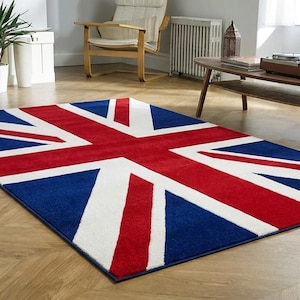 Union Jack British Flag Rug | Hand-Tufted Wool Blend Carpet, Modern Pop Art Style