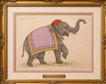 Royal Elephant Miniature Art Print, Bikaner Style Painting, Spiritual Decor (Digital Download)