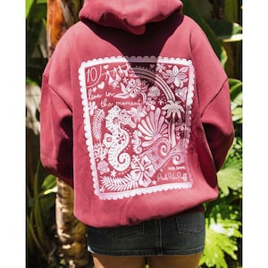 Sweat à capuche brodé Live in the Moment, sweat-shirt à enfiler floral côtier, sweat à capuche en coton et polyester pour fille