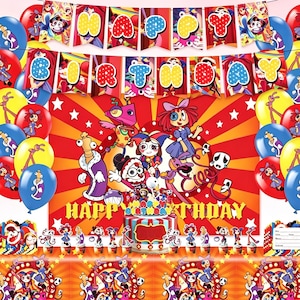 The Ama*ing Digital Circ*s Party Decorations, Digital Circ*s Birthday Party Supplies, Banner Balloon Cake Topper Kit for Kids Party