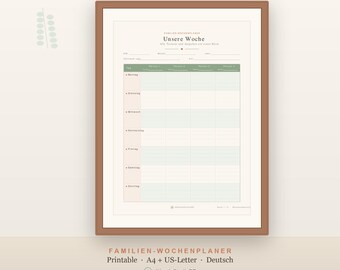 Family Planner Weekly Planner Printable PDF A4 German Family