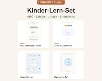 Children's Learning Set Bundle PDF | ABC Numbers Time Multiplication Table A4