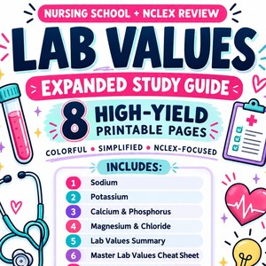 Lab Values Cheat Sheet | Nursing Student Notes | Electrolytes, ABGs, CBC, Memory Tricks