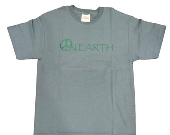 Earth Day Peace on Earth Medium Blue Unisex Short Sleeve Cotton T-shirt LIMITED Edition