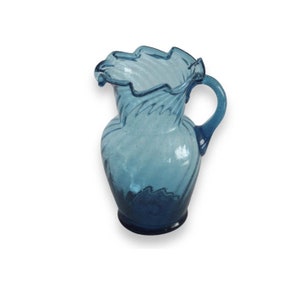 Blue Swirl Small Vintage Hand-blown Glass Pitcher