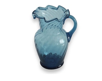 Blue Swirl Small Vintage Hand-blown Glass Pitcher