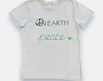 Earth Day Peace on Earth Light Blue JUNIOR Short Sleeve Cotton T-shirt LIMITED Edition