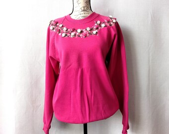 Festive Bright Pink Long Sleeve Sweatshirt LARGE