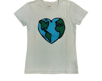 Earth Day Heart Shaped Earth Light Blue JUNIOR Short Sleeve Cotton T-shirt LIMITED Edition