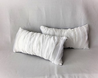Sparkly Organza PAIR bolster pillow 12 x 24 COVERS ONLY White and Navy