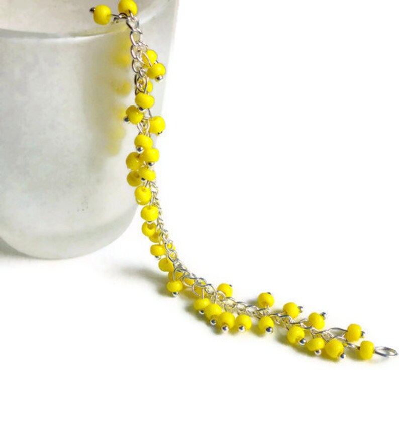 Jewelry set neon yellow necklace yellow beaded bracelet beaded silver necklace candy color jewelry image 2