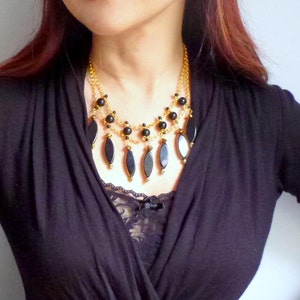 Statement black gold necklace layered necklace fringe necklace party necklace runway jewelry women fashion jewelry