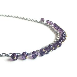 Purple silver necklace purple crystal necklace beaded necklace statement necklace women fashion jewelry