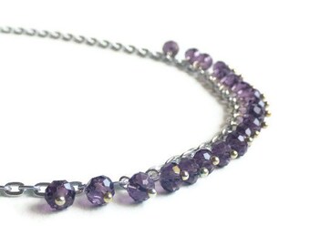 Purple silver necklace purple crystal necklace beaded necklace statement necklace women fashion jewelry