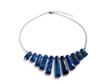 Blue gemstone necklace sea sediment jasper necklace natural jewellery pendant necklace fashion jewellery