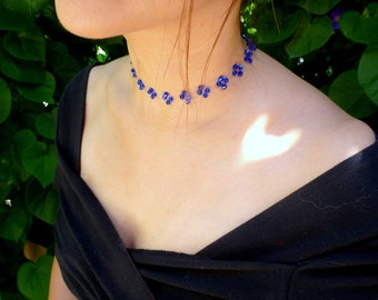 Beaded blue choker sapphire crystal choker blue crystal necklace sapphire crystal beads collier women teens fashion jewelry