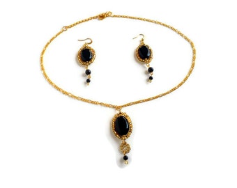 Jewelry set classic black gold necklace black gold earrings pendant necklace dangle earrings holiday gift
