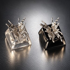 Liquid Metal Butterfly Keycap, Silver Alloy Resin Artisan Keycap, Clear or Black SA Profile MX Cross Stem, Dark Gothic Keyboard Gamer Gift