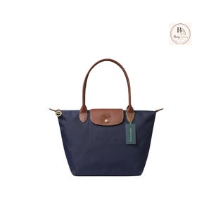 Vintage Longchamp Le Pliage Large Purple Nylon Tote Bag, Foldable Designer Shoulder Handbag