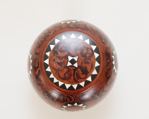 Vintage Domed Moroccan Star Inlay Wooden Lidded C… - image 7