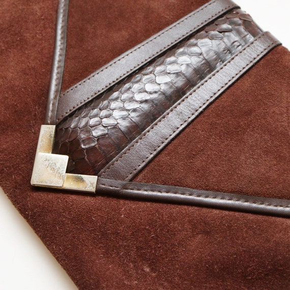 Vintage Margolin Brown Suede Leather and Snakeski… - image 3