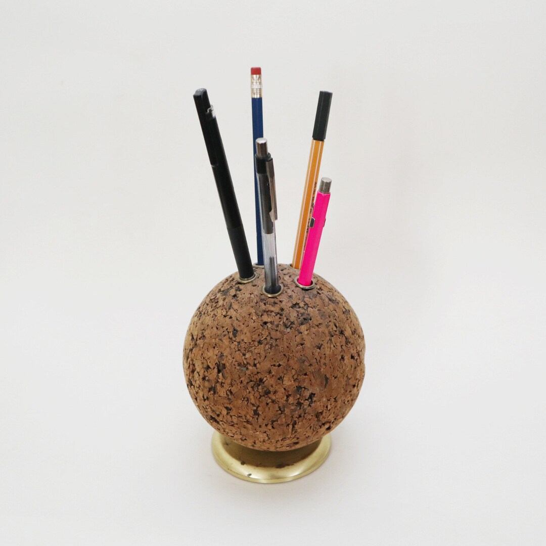 Vintage Mid Century Globe Cork Pen Holder Etsy