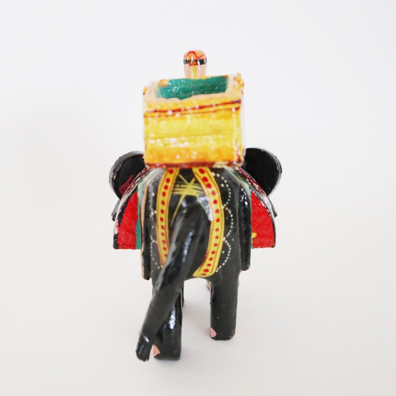 Vintage Indian Ornate Handpainted Elephant Figurine With Rider
