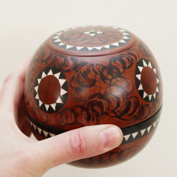 Vintage Domed Moroccan Star Inlay Wooden Lidded C… - image 3