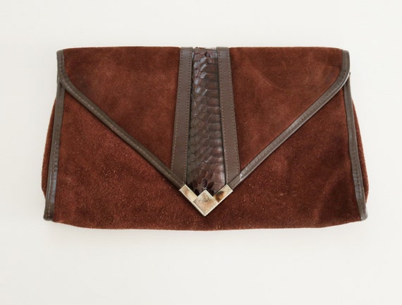 Vintage Margolin Brown Suede Leather and Snakeski… - image 2