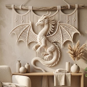 Décoration murale en macramé dragon (PDF) | Cadeau artistique en fibres fantastiques | Tutoriel gothique bohème