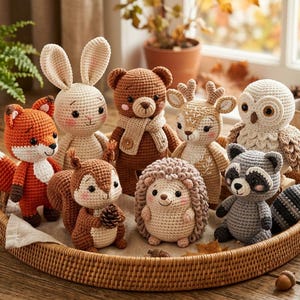 Woodland Animals Crochet Pattern Bundle, Amigurumi Fox Bunny Bear Deer Owl (PDF)
