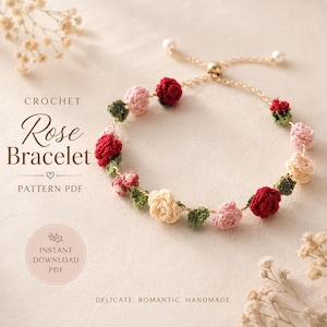 Crochet Rose Bracelet Pattern PDF, Miniature Floral Jewelry Tutorial (Instant Download)