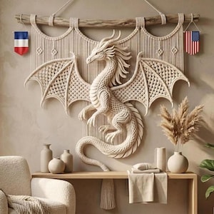 Dragon Macrame Wall Hanging PDF | Fantasy Fiber Art Gift | Gothic Boho Tutorial