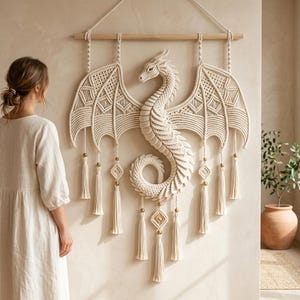 Macrame Dragon Wall Hanging Pattern PDF, Crochet Fantasy Dragon, Boho Fiber Art DIY Tutorial