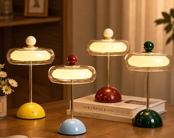 Bauhaus Glass Table Lamp Cordless Nightlight Housewarming Mom Gift