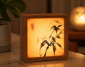 Lampada ombre in bambù d'ispirazione zen, veilleuse shoji Japandi, lampada decorativa in legno ricaricabile USB di tipo C, lampada d'arte minimalista