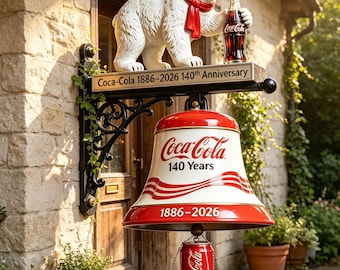 Coca Cola 140th Anniversary Doorbell Wall Bell | Vintage Hanging Door Chime | Retro Soda Decor | Rustic Entryway Accent