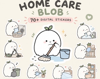 Naklejki z motywem pielęgnacji domu | Urocze obrazy PNG do sprzątania | Naklejki do cyfrowego planera | Dziennik GoodNotes | Kawaii naklejki do obowiązków domowych