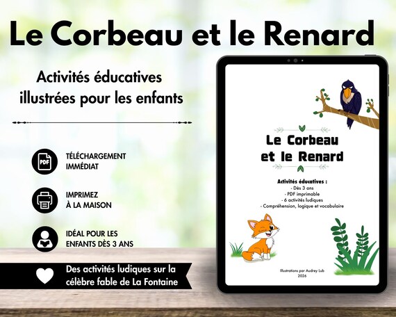 Activités éducatives PDF à imprimer – Le Corbeau et le Renard – Jeux pédagogiques maternelle et primaire – Dès 3 ans