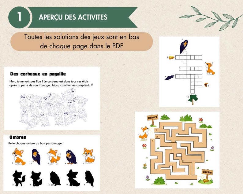 Printable Educational PDF Activities – The Crow and the Fox – Educational Games for Preschool and Elementary School – Ages 3+ image 3