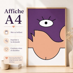 Póster A4 de arte pop morado – Póster original mate o brillante – Decoración de pared original