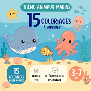 Printable Sea Animal Coloring Pages – PDF Pack of 15 Coloring Pages for Children Ages 3-7 – Screen-Free Creative Activity – Sea, Ocean, Whale, Octopus