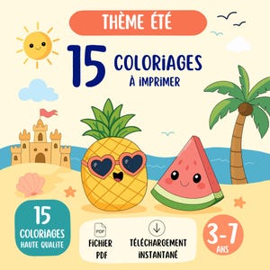 Summer Coloring Pages to Print PDF | 15 Kawaii Coloring Pages for Children Ages 3-7 | Holiday Activity | Printable PDF | Instant Download