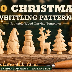 Christmas Whittling Patterns Bundle, 20 Printable Wood Carving Templates