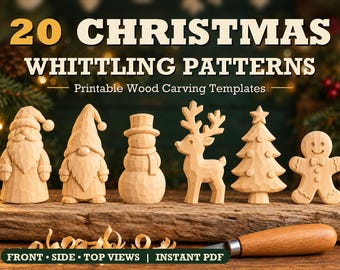 Christmas Whittling Patterns Bundle, 20 Printable Wood Carving Templates