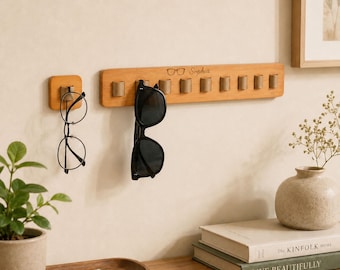 Birthday Custom Wooden Wall-Mount Sunglasses Rack, Engraved Eyeglasses Display Shelf, Minimalist Wall Organizer, Modern Home Decor