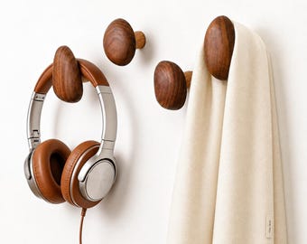 Custom Decorative Wood Wall Hooks,Pebble-shaped hooks,Modern Entryway Wall Mounted Coat Hooks,Walnut & Beech Wall Pegs,Minimalist Home Decor