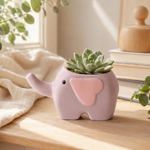 Vaso in Ceramica Rosa a Forma di Elefante | Mini Vaso Succulenta Animale Adorabile |Carino Arredamento Scrivania Kawaii |Regalo per Elefanti